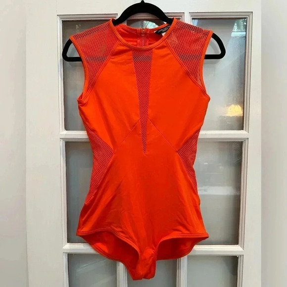 Carmen Marc Valvo Swimsuit High Neck Mesh Modest One Piece Orange Size 10 Medium - Picture 11 of 11
